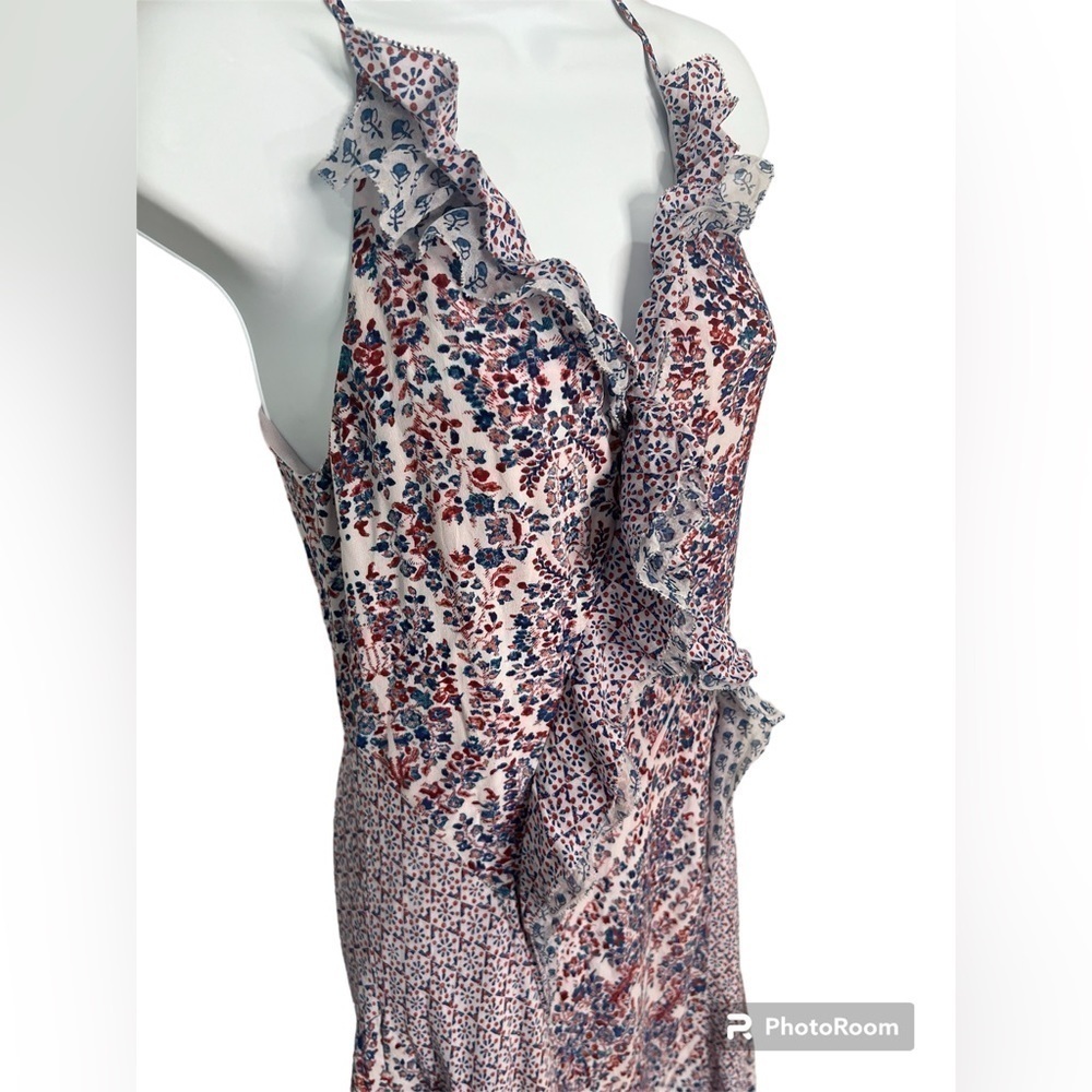 Rebecca Taylor blue red white mixed print silk sleeveless midi dress size 0 - Picture 6 of 14
